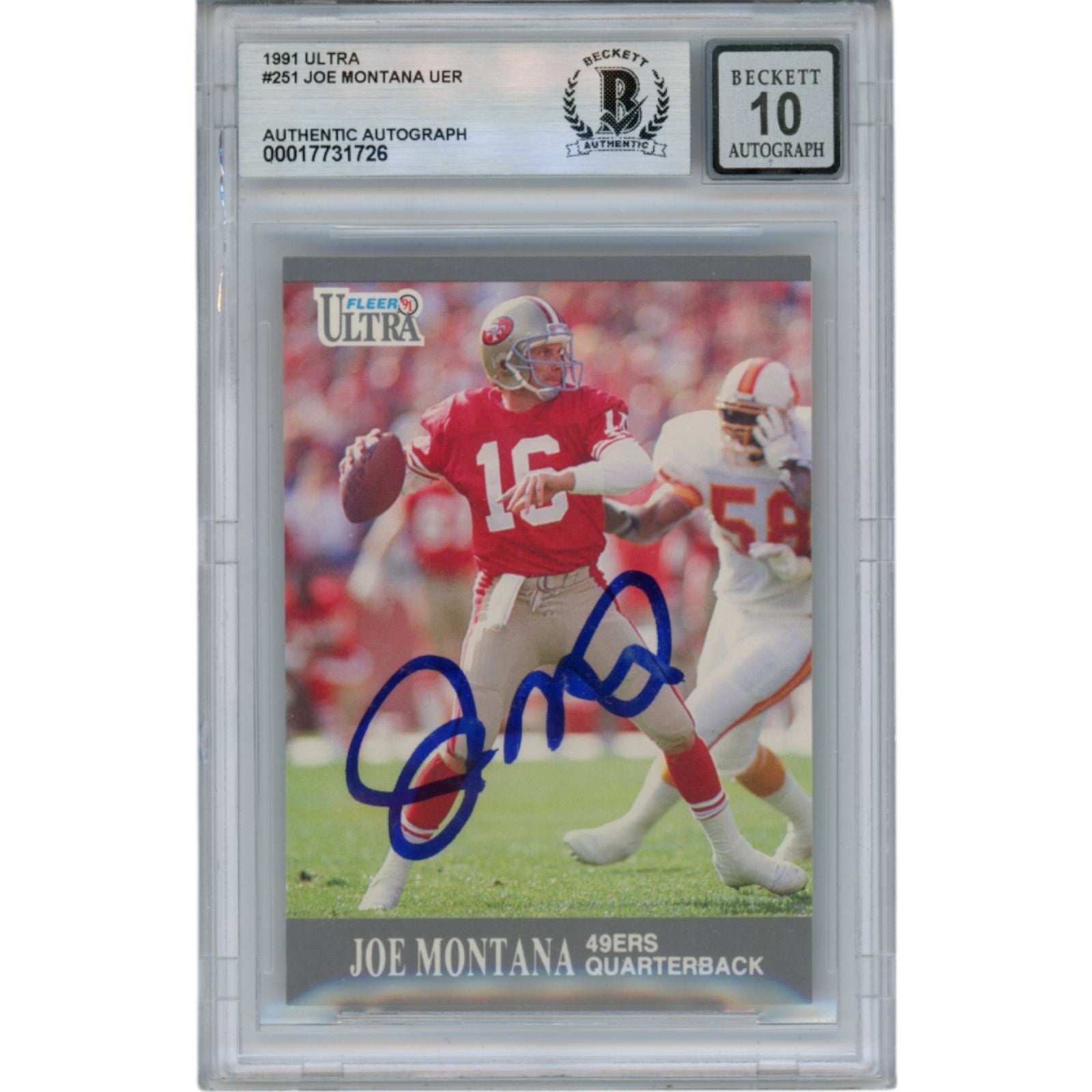 Joe Montana 1991 Fleer Ultra #251 Slab Trading Signed Card-Powers Sports Memorabilia