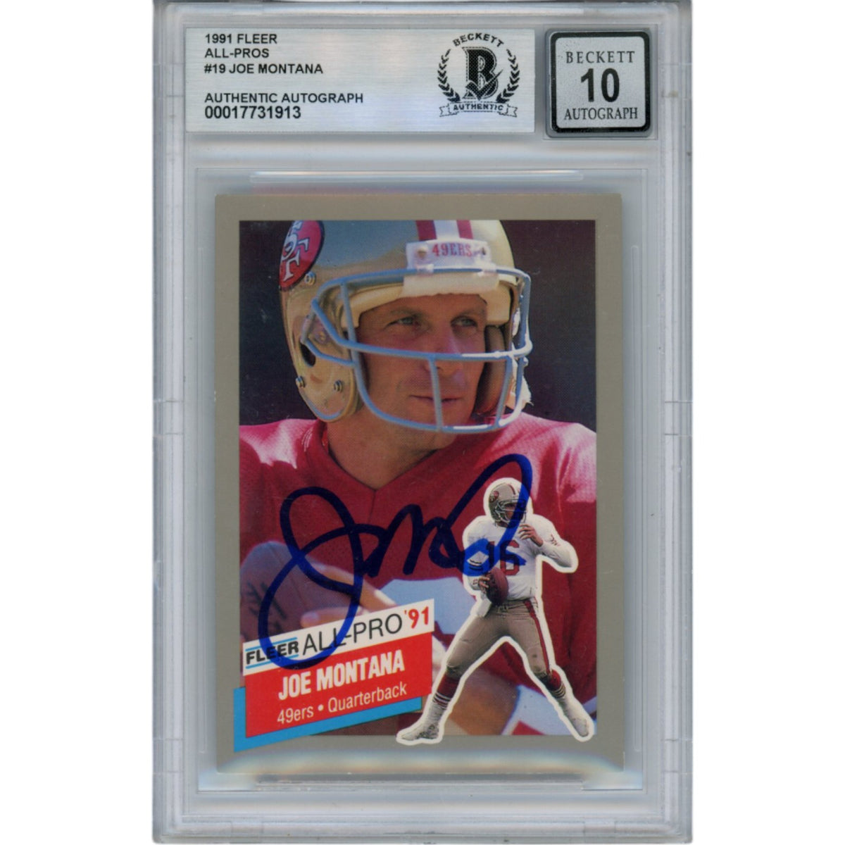Joe Montana San Francisco 49ers Signed Card - 1991 Fleer All-Pro #19 Slab Beckett Beckett-Powers Sports Memorabilia