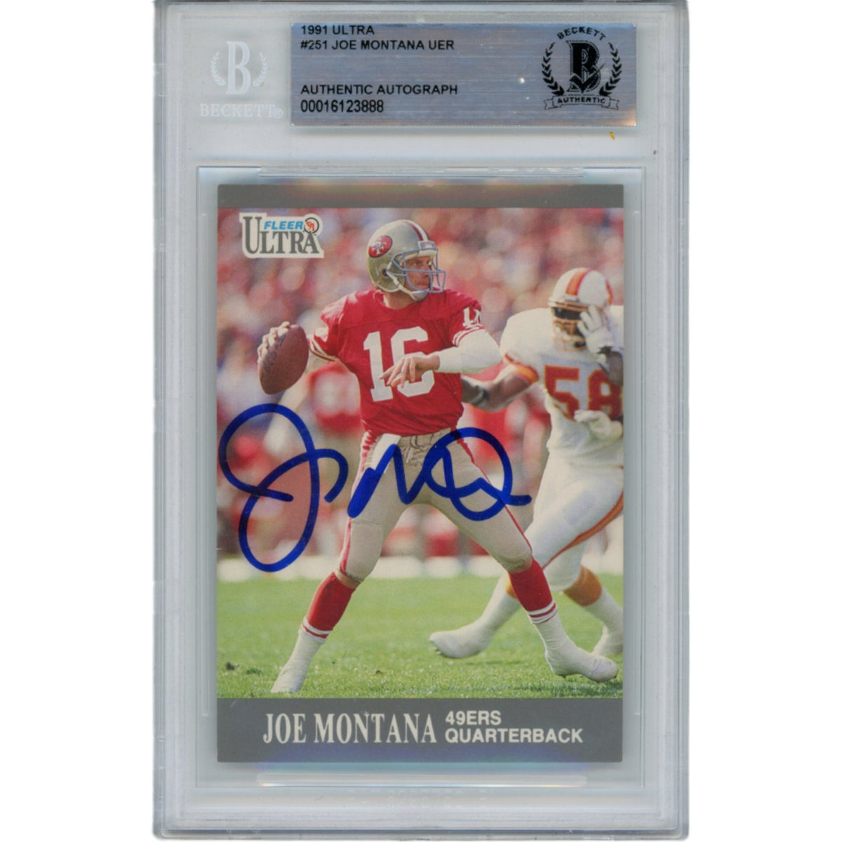 Joe Montana 1991 Fleer Ultra 251 Trading Signed Card-Powers Sports Memorabilia