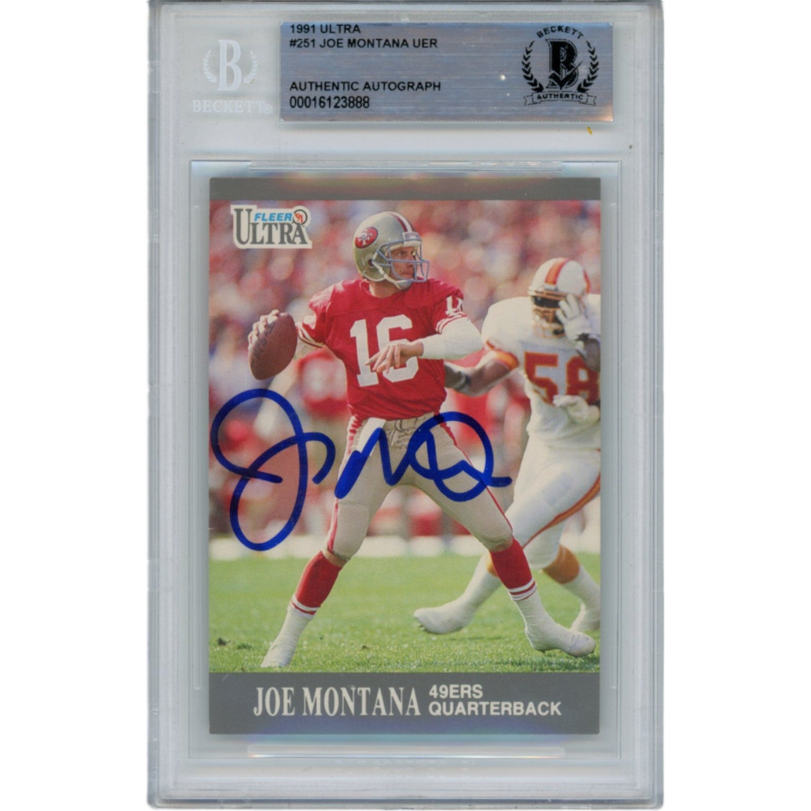 Joe Montana 1991 Fleer Ultra 251 Trading Signed Card-Powers Sports Memorabilia