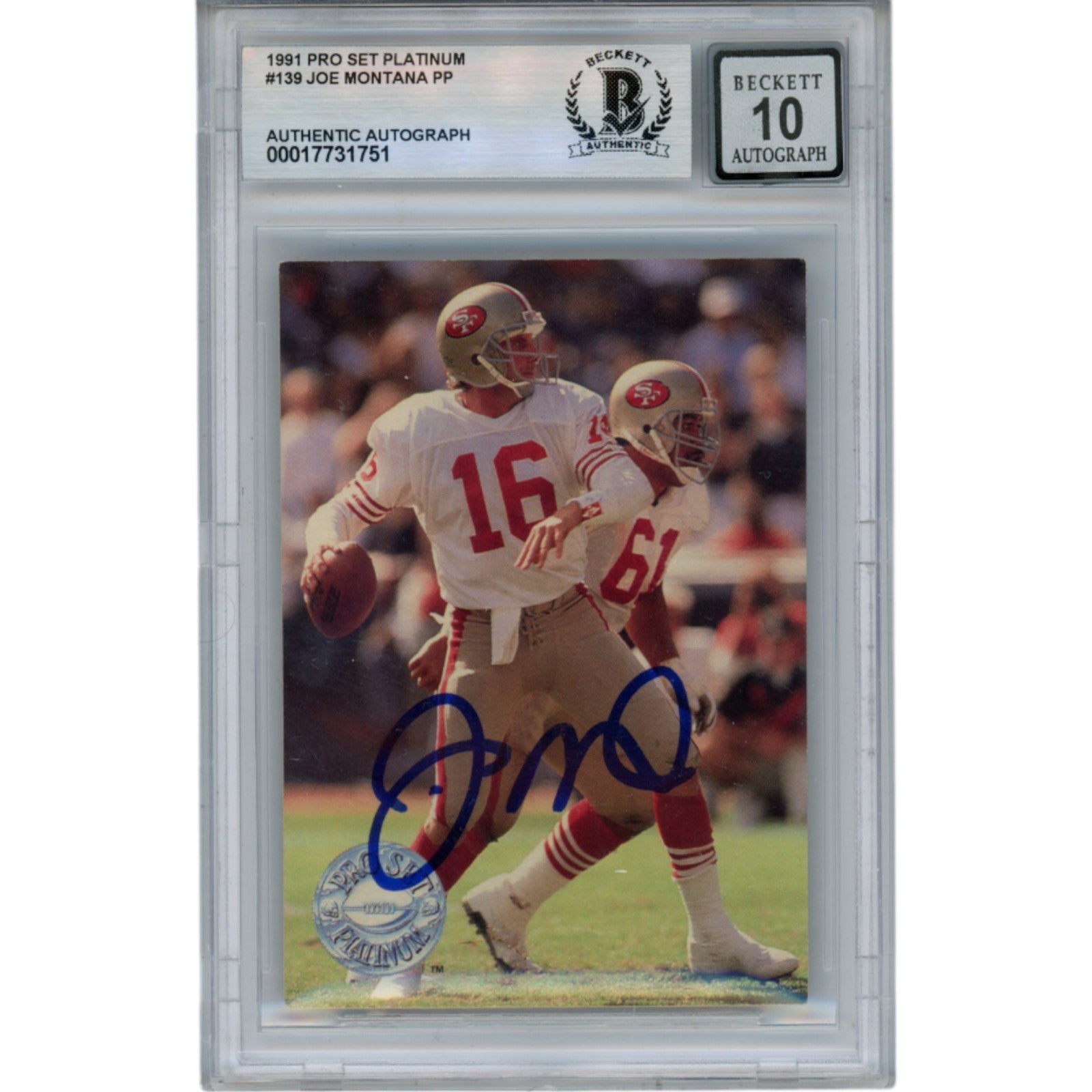 Joe Montana San Francisco 49ers Signed Card - 1991 NFL Pro Set Platinum #19 Beckett Beckett