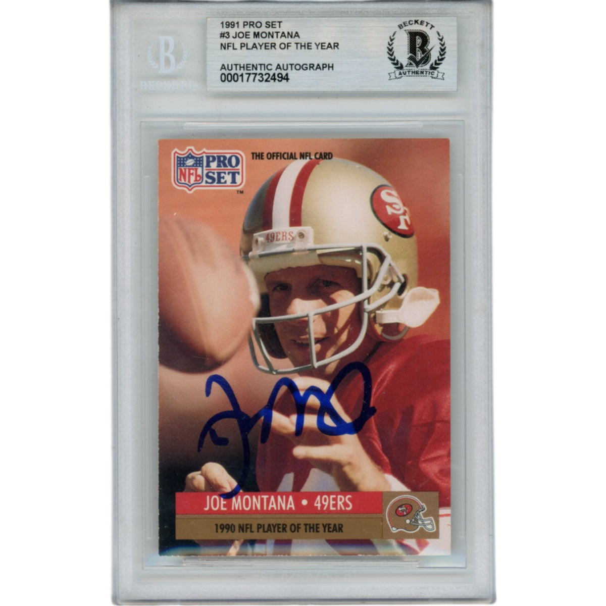 Joe Montana Montana, Joe Autographed San Francisco 49ers Signed Card - 1991 NFL Pro Set #3 Slab Beckett Beckett-Powers Sports Memorabilia