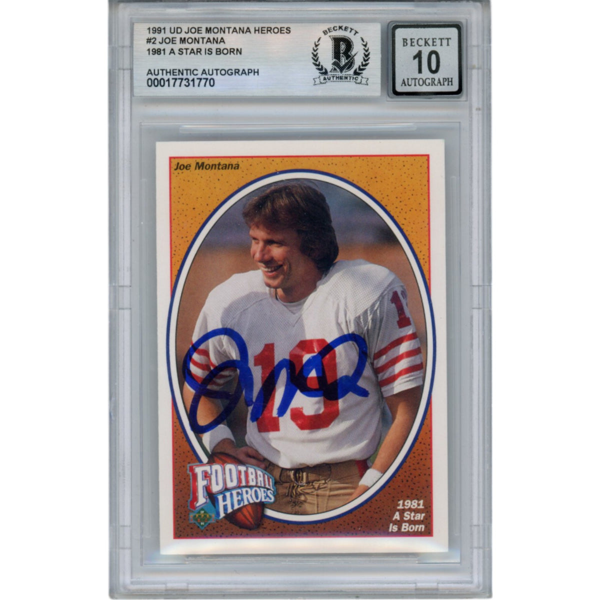 Joe Montana 1991 Upper Deck #2 Slab Trading Signed Card-Powers Sports Memorabilia