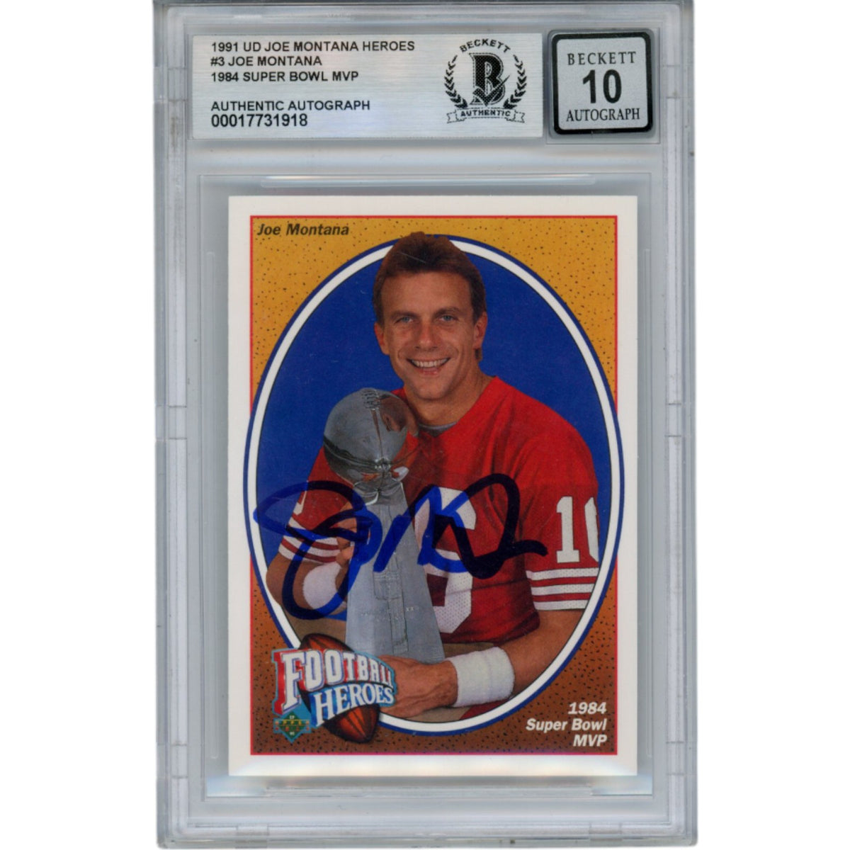 Joe Montana San Francisco 49ers Signed Card - 91 Upper Deck #3 Slab Beckett Beckett-Powers Sports Memorabilia
