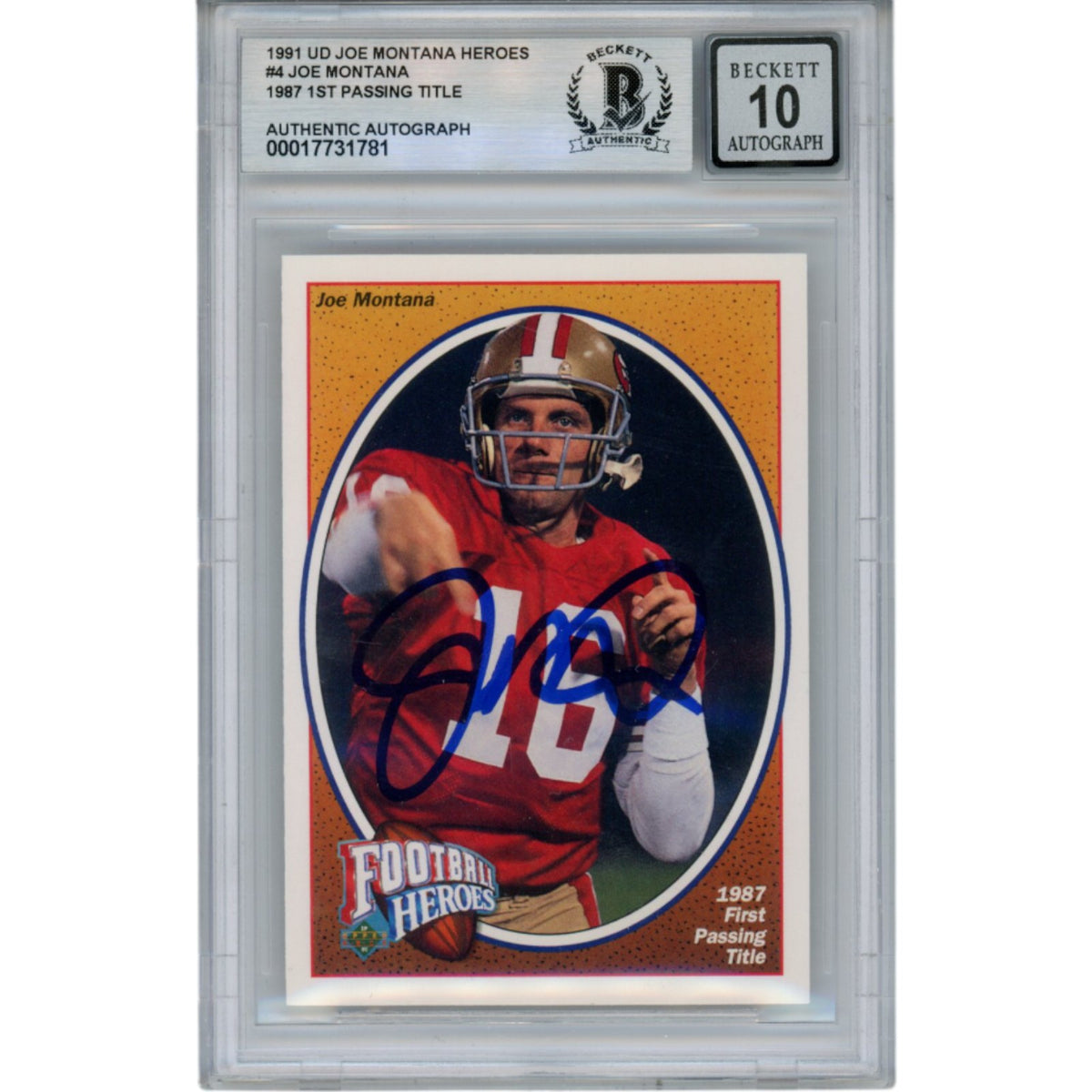 Joe Montana San Francisco 49ers Signed Card - 91 Upper Deck #4 Slab Beckett Beckett-Powers Sports Memorabilia
