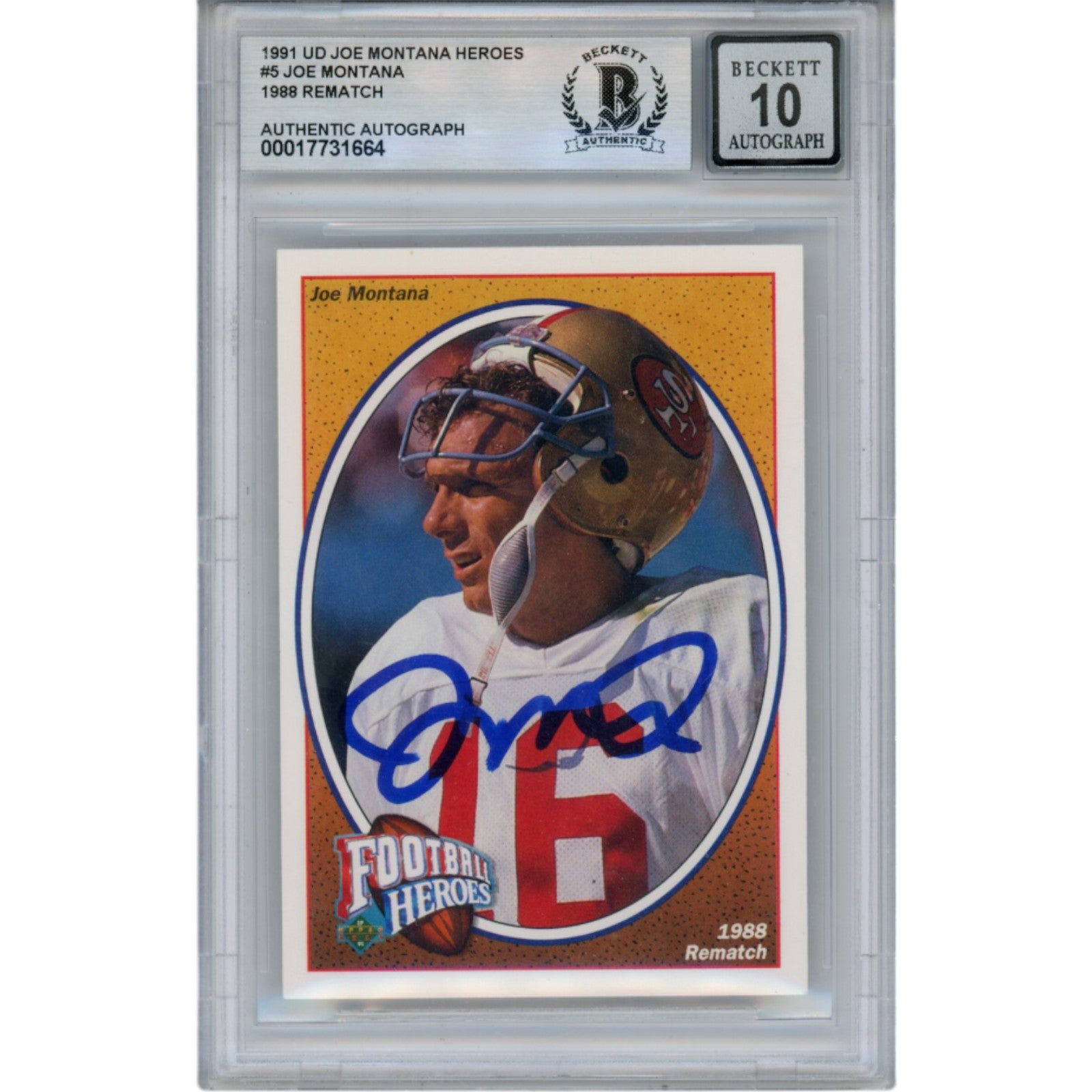 Joe Montana San Francisco 49ers Signed Card - 91 Upper Deck #5 Slab Beckett Beckett