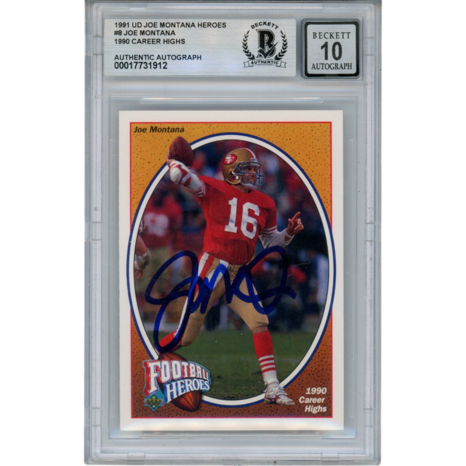 Joe Montana San Francisco 49ers Signed Card - 91 Upper Deck #8 Slab Beckett Beckett