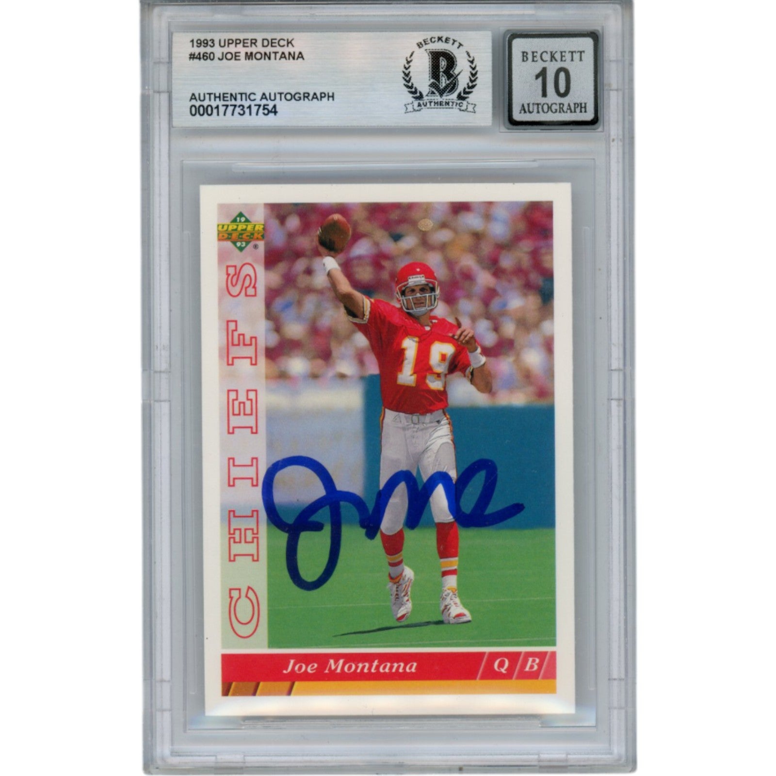 Joe Montana Montana, Joe Autographed Kansas City Chiefs 1995 Upper Deck Collectors #117 BAS slabbed ATC/ Signed Card