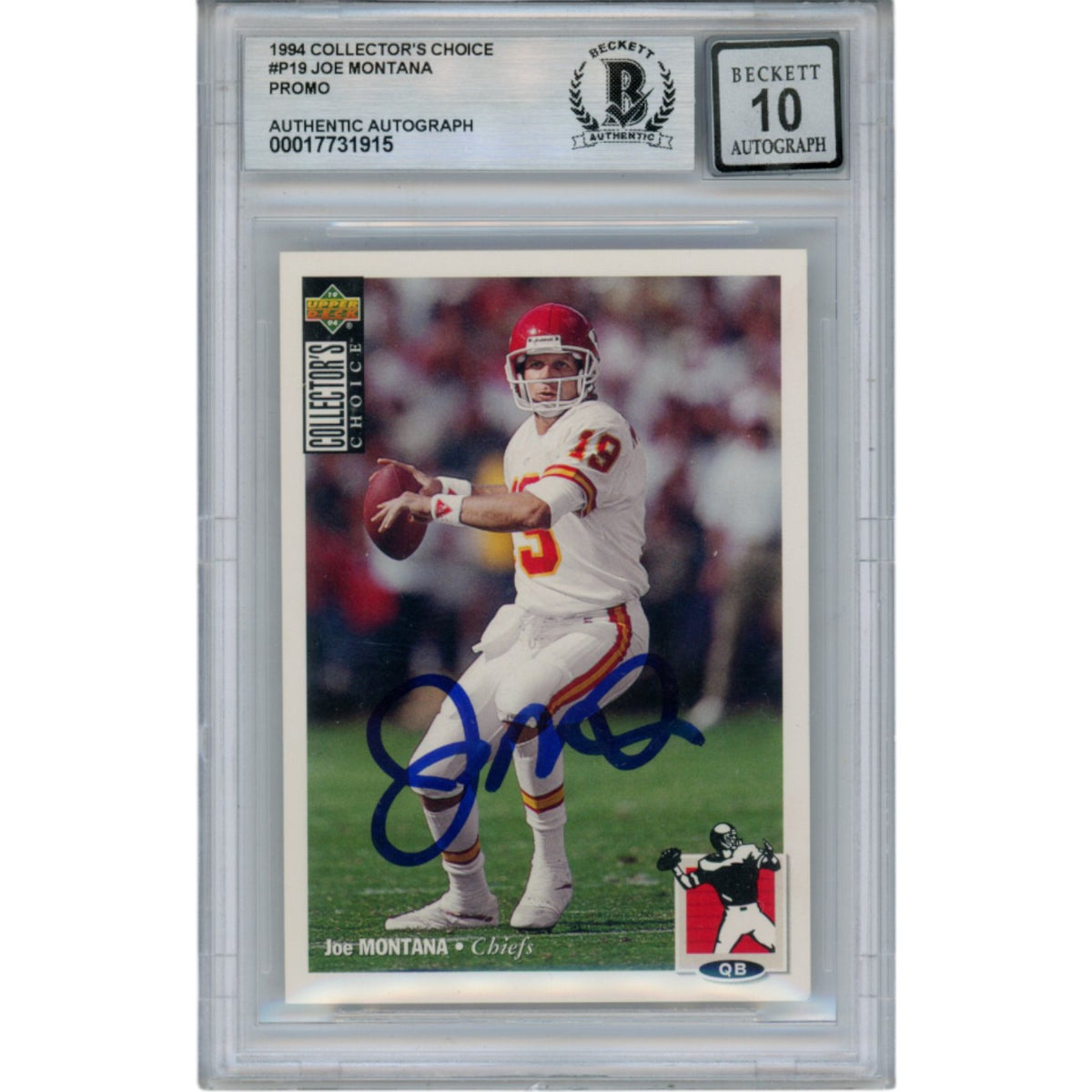 Joe Montana Montana, Joe Autographed Kansas City Chiefs 1994 Upper Deck Collectors #19 BAS slabbed ATC/ Signed Card-Powers Sports Memorabilia