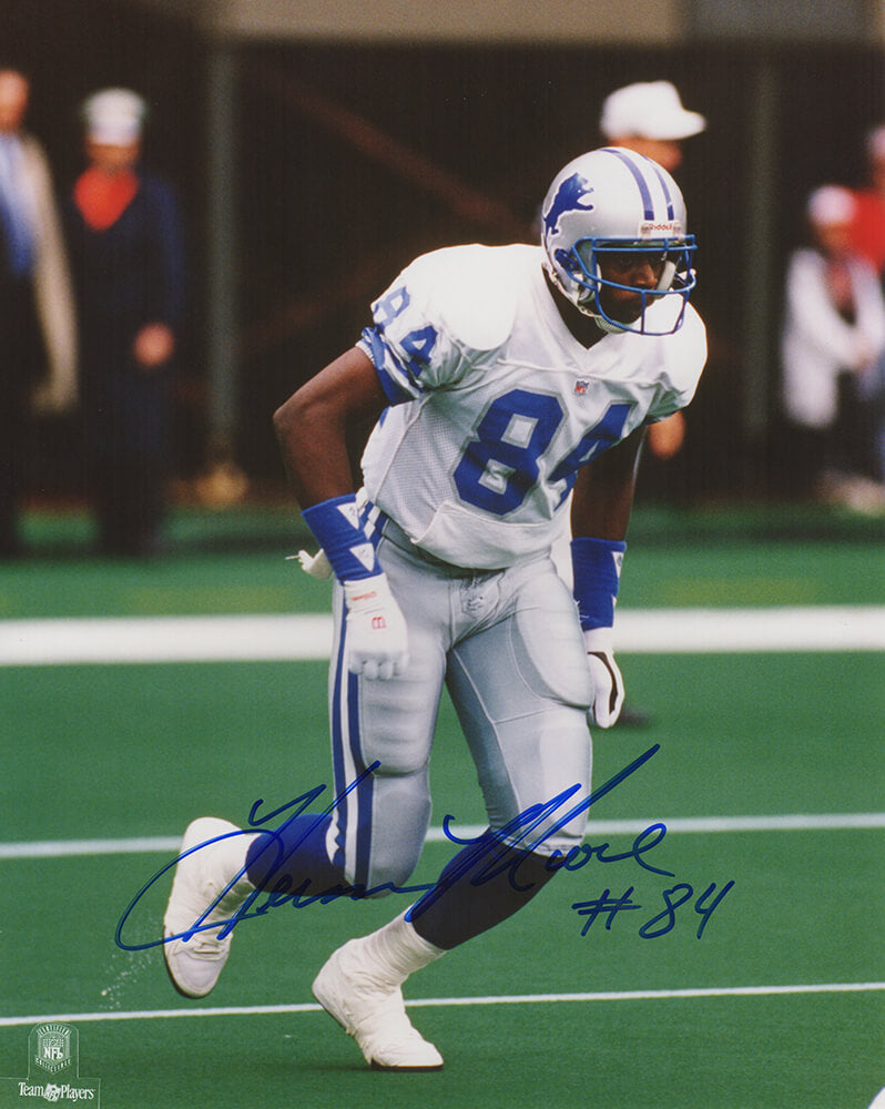 Herman Moore Autographed Detroit Lions White Jersey Action 8x10 Photo-Powers Sports Memorabilia