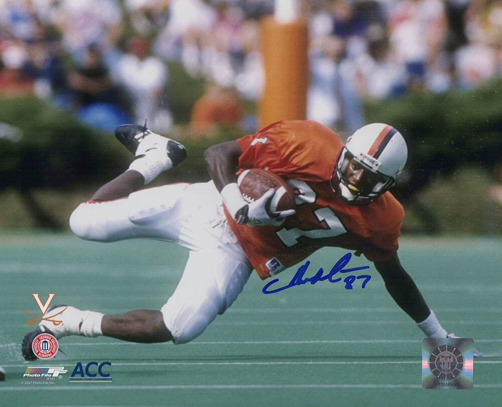 Herman Moore Autographed Virginia Cavaliers Action 8x10 Photo-Powers Sports Memorabilia