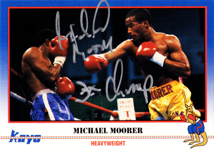 Michael Moorer Autographed 1991 Kayo Boxing Trading Card #207 with 3x Champ-Powers Sports Memorabilia