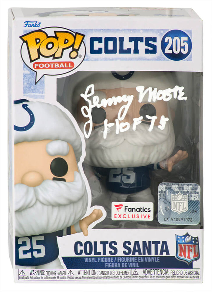 Lenny Moore Autographed Indianapolis Colts 'SANTA' Funko Pop Doll #205 with HOF'75-Powers Sports Memorabilia