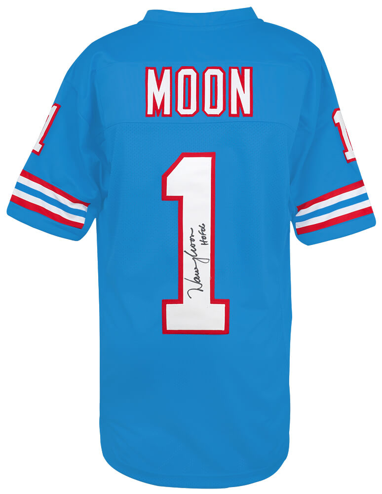 Warren Moon Autographed Blue Throwback Custom Football Jersey w/ HOF 06