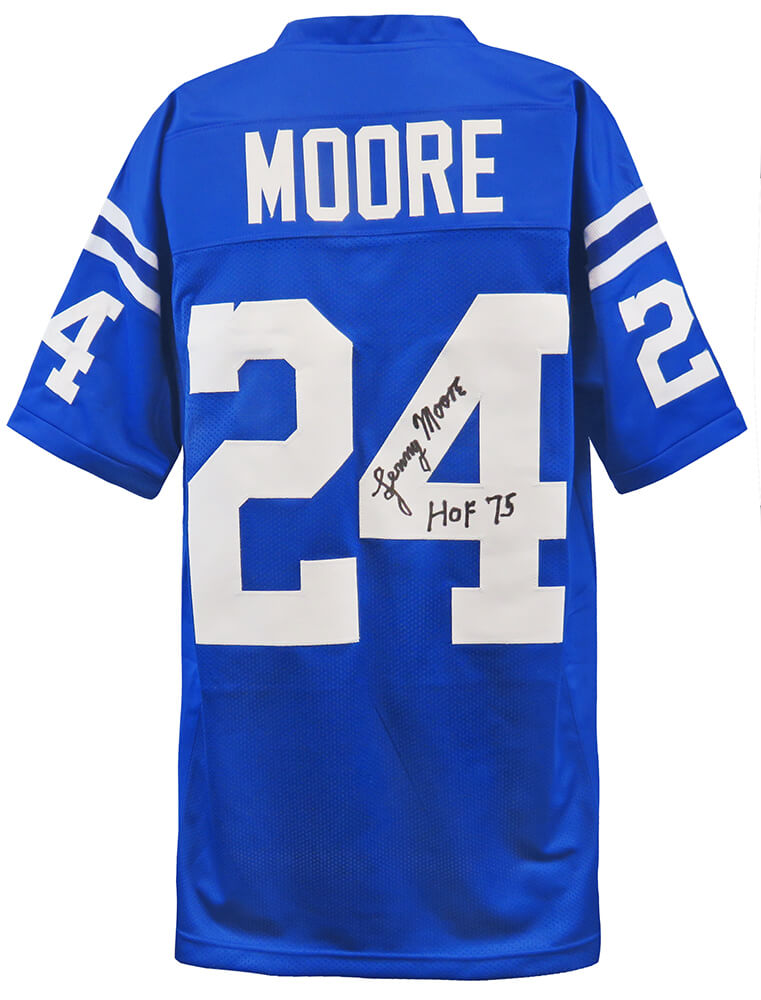 Lenny Moore Autographed Blue Throwback Custom Football Jersey with HOF 75-Powers Sports Memorabilia