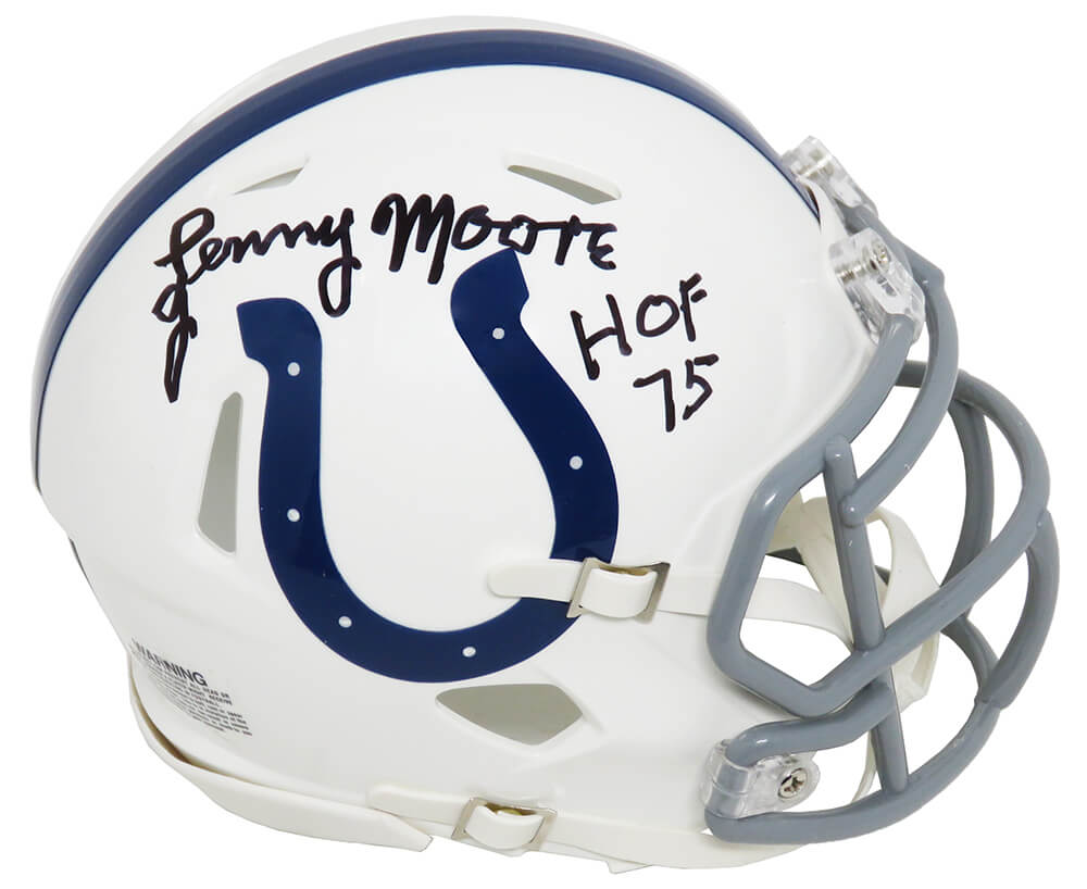 Lenny Moore Autographed Colts Riddell Speed Mini Helmet with HOF'75-Powers Sports Memorabilia