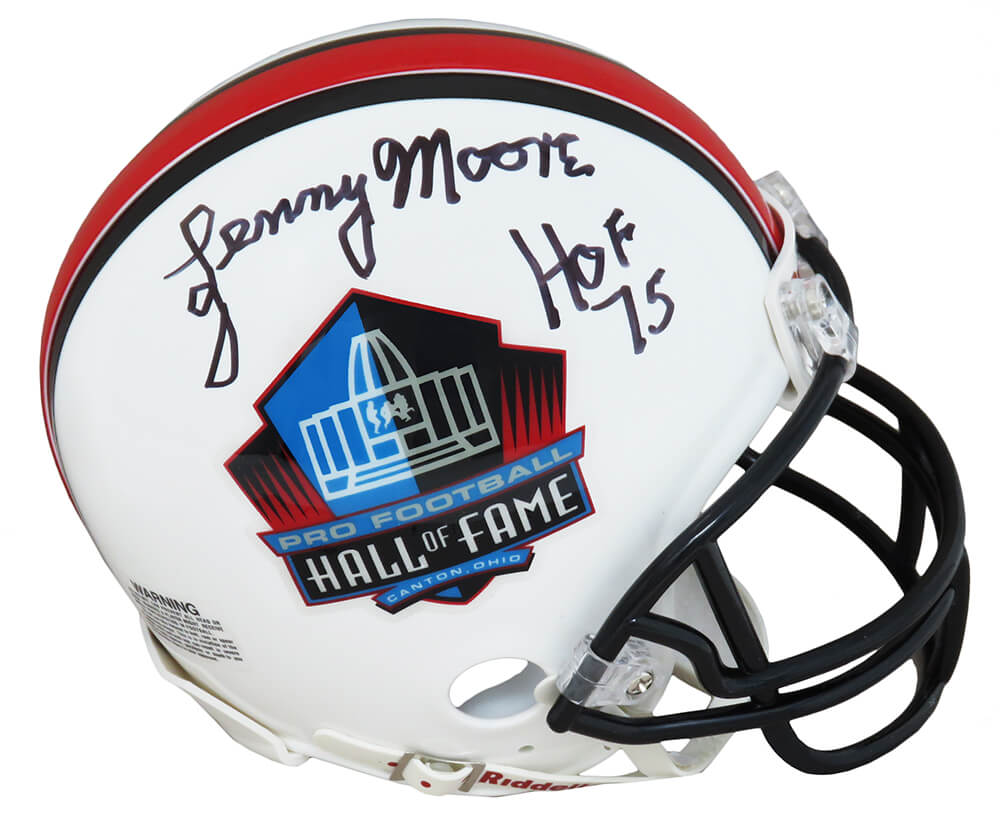Lenny Moore Autographed Hall Of Fame Riddell Mini Helmet with HOF'75-Powers Sports Memorabilia
