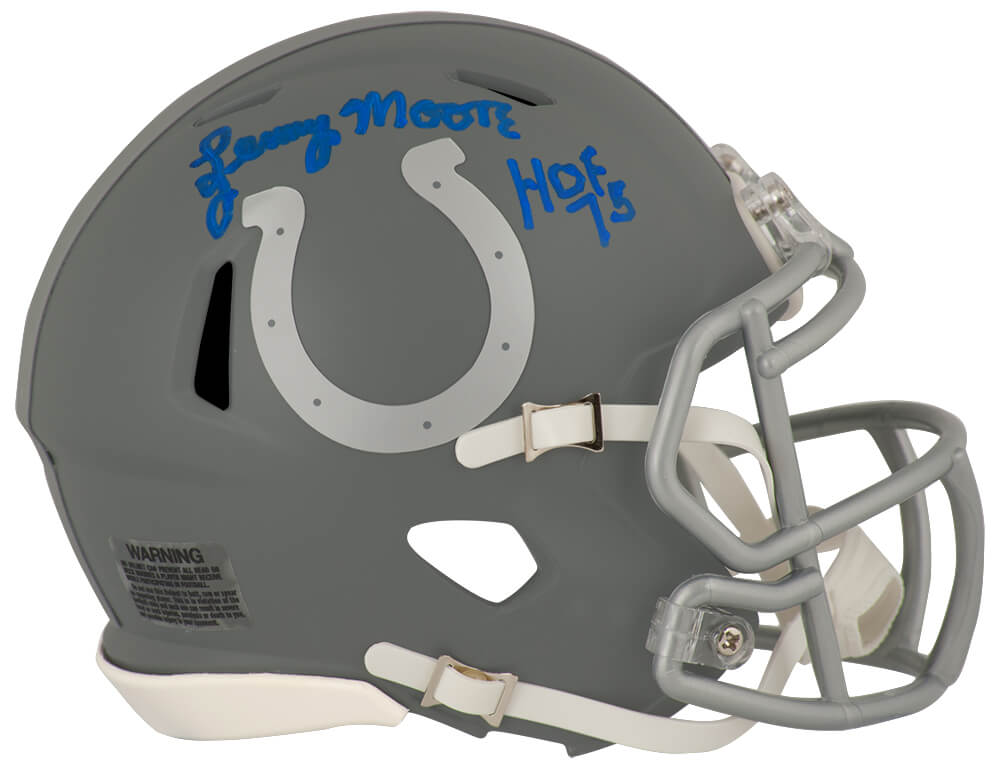 Lenny Moore Autographed Colts SLATE Riddell Speed Mini Helmet with HOF'75-Powers Sports Memorabilia