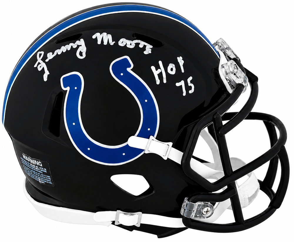Lenny Moore Autographed Colts 2023 Alternate Black Riddell Speed Mini Helmet with HOF'75-Powers Sports Memorabilia