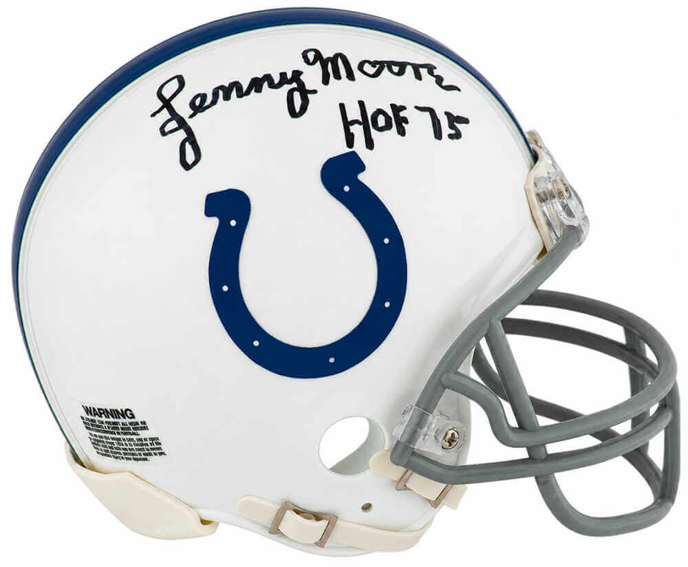 Lenny Moore Autographed Colts (VSR4) Riddell Mini Helmet with HOF'75-Powers Sports Memorabilia