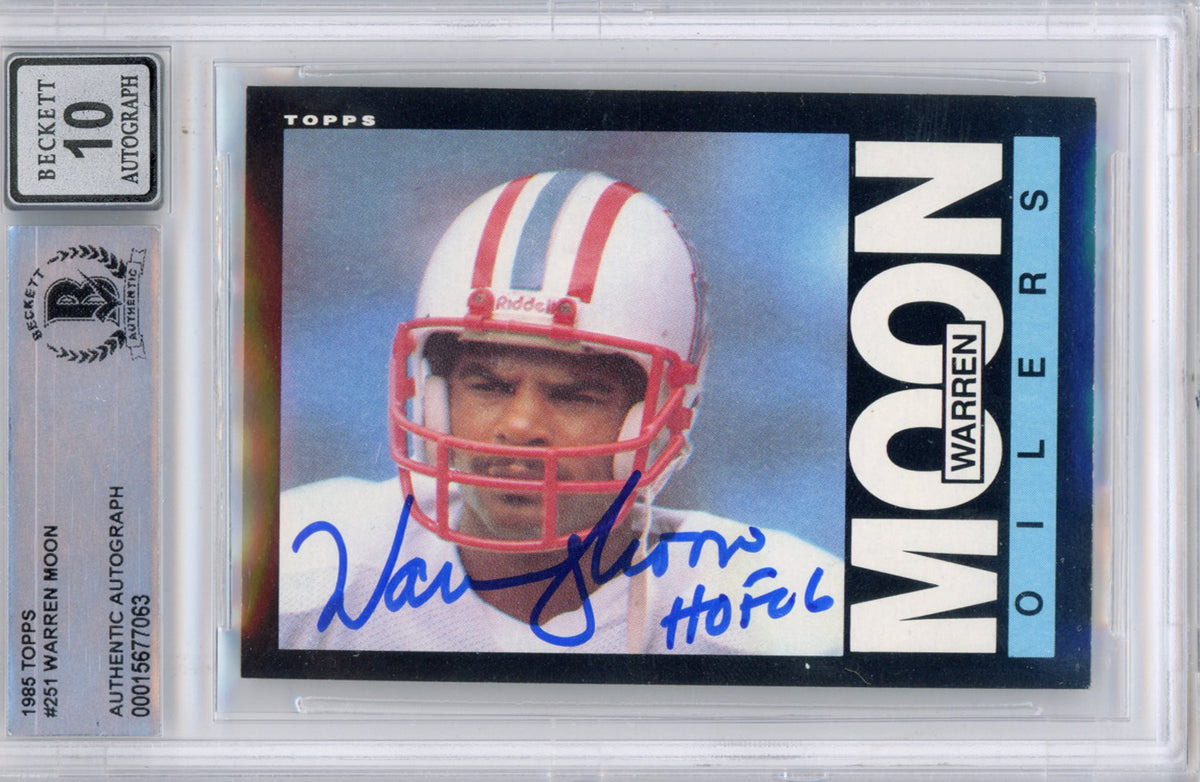 Warren Moon Houston Oilers Signed Card - 1985 Topps #251 (Grade 10) Slabbed Beckett-Powers Sports Memorabilia
