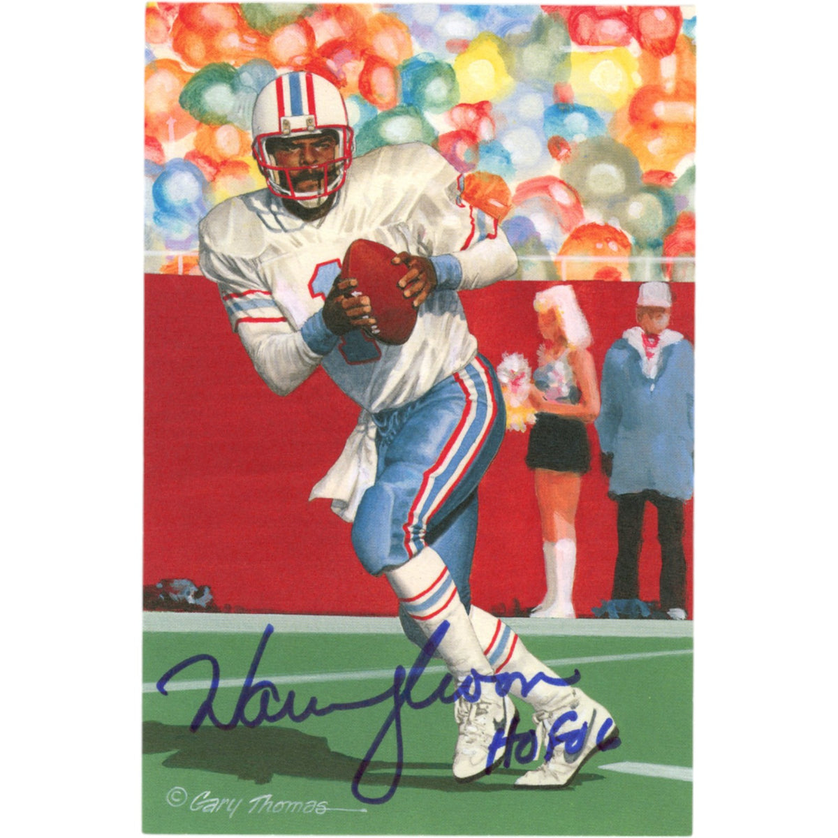 Warren Moon Houston Oilers Signed Goal Line Art Card HOF 06-Powers Sports Memorabilia