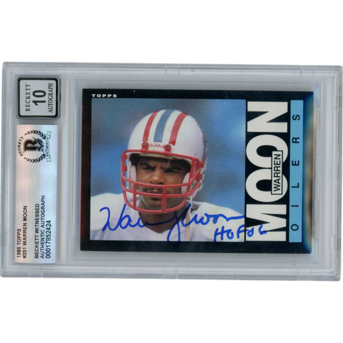 Warren Moon Houston Oilers Signed Card - 1985 Topps #251 HOF Slabbed Beckett Beckett-Powers Sports Memorabilia