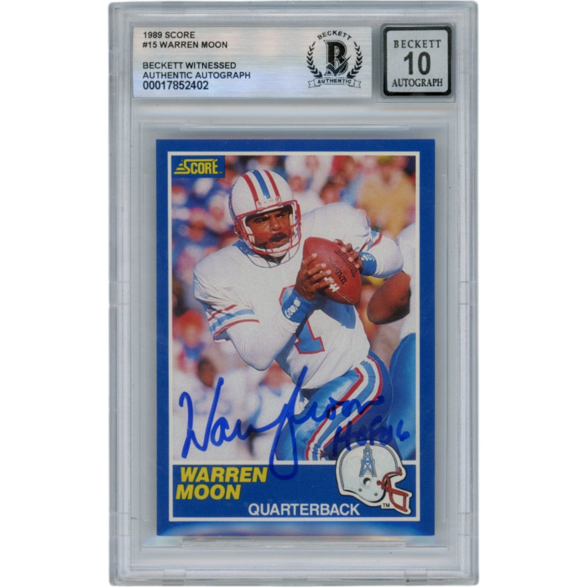 Warren Moon Signed 1989 Score #15 HOF Slabbed Trading Card – Beckett Authenticated