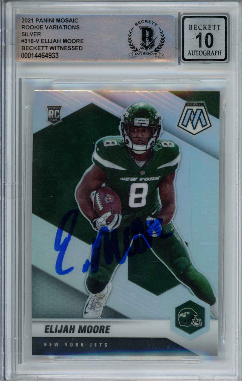 Elijah Moore New York Jets Signed Card - 2021 Mosaic Rookie Variations #316-V BAS 10 Slab Beckett-Powers Sports Memorabilia