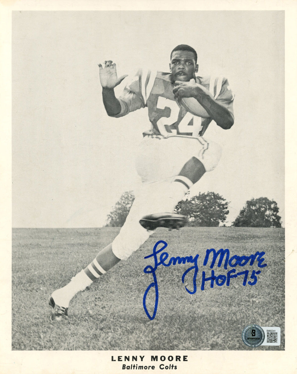 Lenny Moore Baltimore Colts Signed 8x10 Photo - HOF Beckett Beckett-Powers Sports Memorabilia