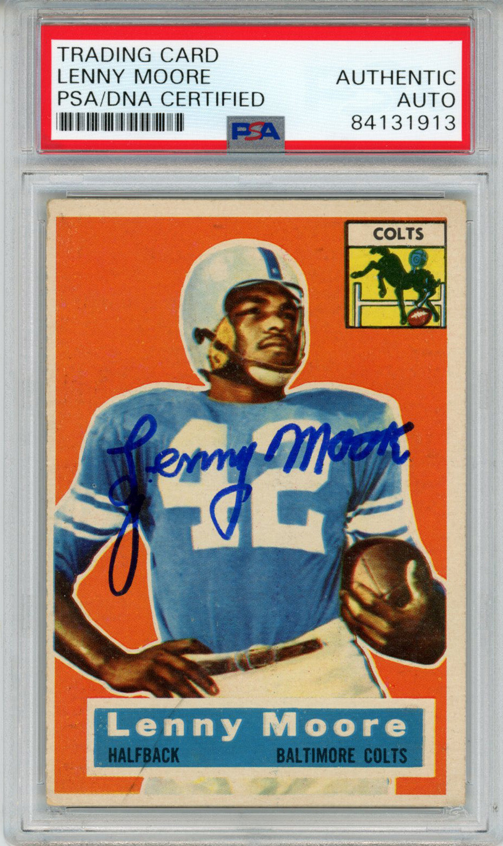 Lenny Moore Baltimore Colts Signed Card - 1956 Topps #60 PSA Slab PSA-Powers Sports Memorabilia