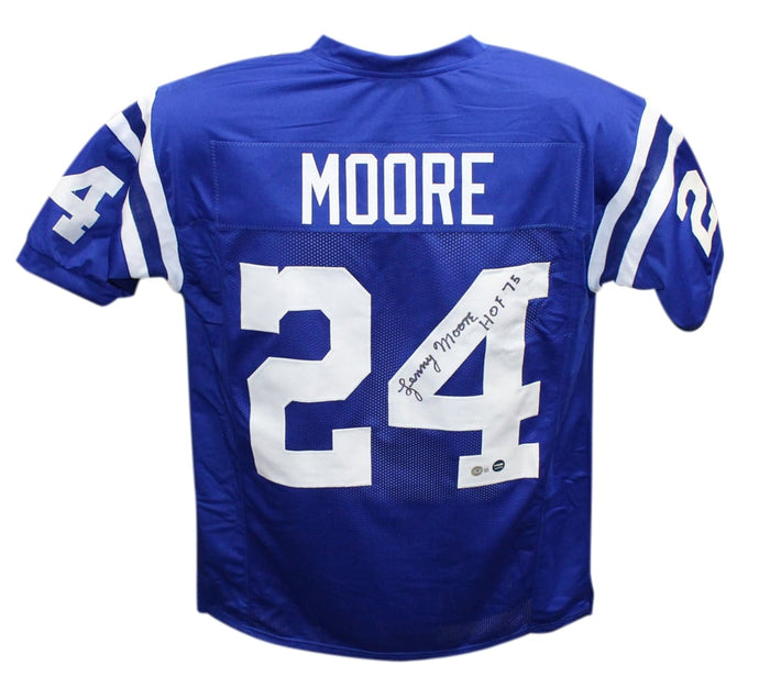 Lenny Moore Signed Pro Style Blue HOF Jersey – Beckett Authenticated-Powers Sports Memorabilia