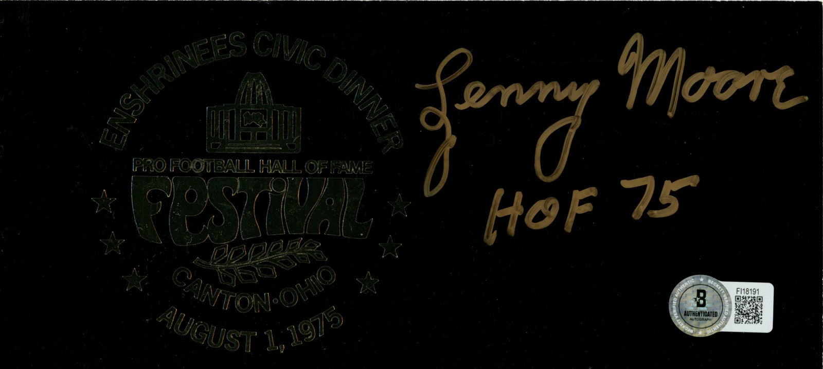 Lenny Moore Baltimore Colts 1975 Enshrinees Dinner Signed Ticket-Powers Sports Memorabilia