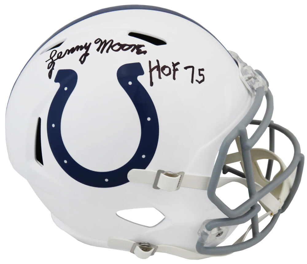 Lenny Moore Autographed Colts Riddell Full Size Speed Rep Helmet with HOF'75-Powers Sports Memorabilia