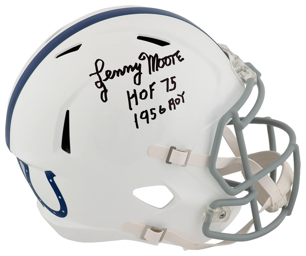 Lenny Moore Indianapolis Colts Autographed Throwback Full Size Riddell Replica Helmet-Powers Sports Memorabilia