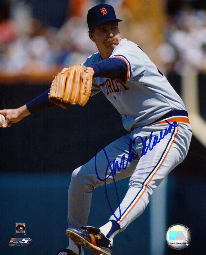Jack Morris Autographed Detroit Tigers Grey Jersey Pitching 8x10 Photo-Powers Sports Memorabilia