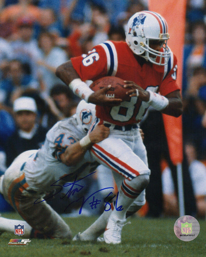 Stanley Morgan Autographed New England Patriots Red Jersey Action 8x10 Photo-Powers Sports Memorabilia