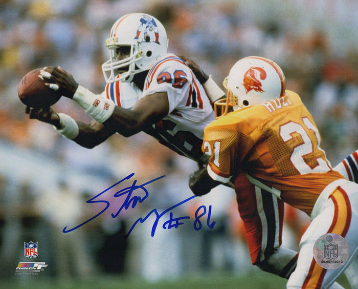 Stanley Morgan Autographed New England Patriots White Jersey Action 8x10 Photo-Powers Sports Memorabilia