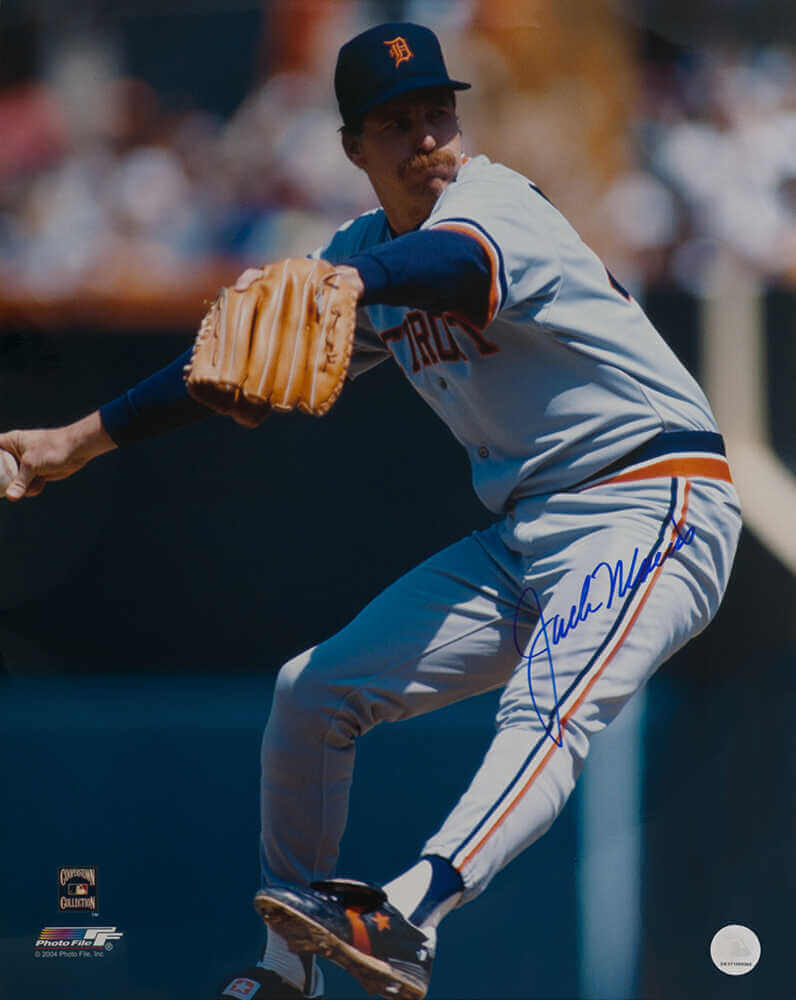 Jack Morris Autographed Detroit Tigers Grey Jersey Pitching Action 16x20 Photo-Powers Sports Memorabilia