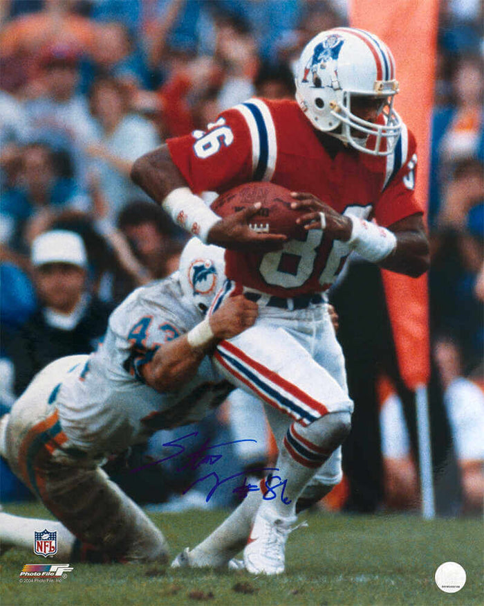 Stanley Morgan Autographed New England Patriots Red Jersey Action 16x20 Photo-Powers Sports Memorabilia
