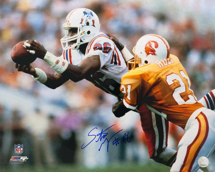 Stanley Morgan Autographed New England Patriots White Jersey Action 16x20 Photo-Powers Sports Memorabilia