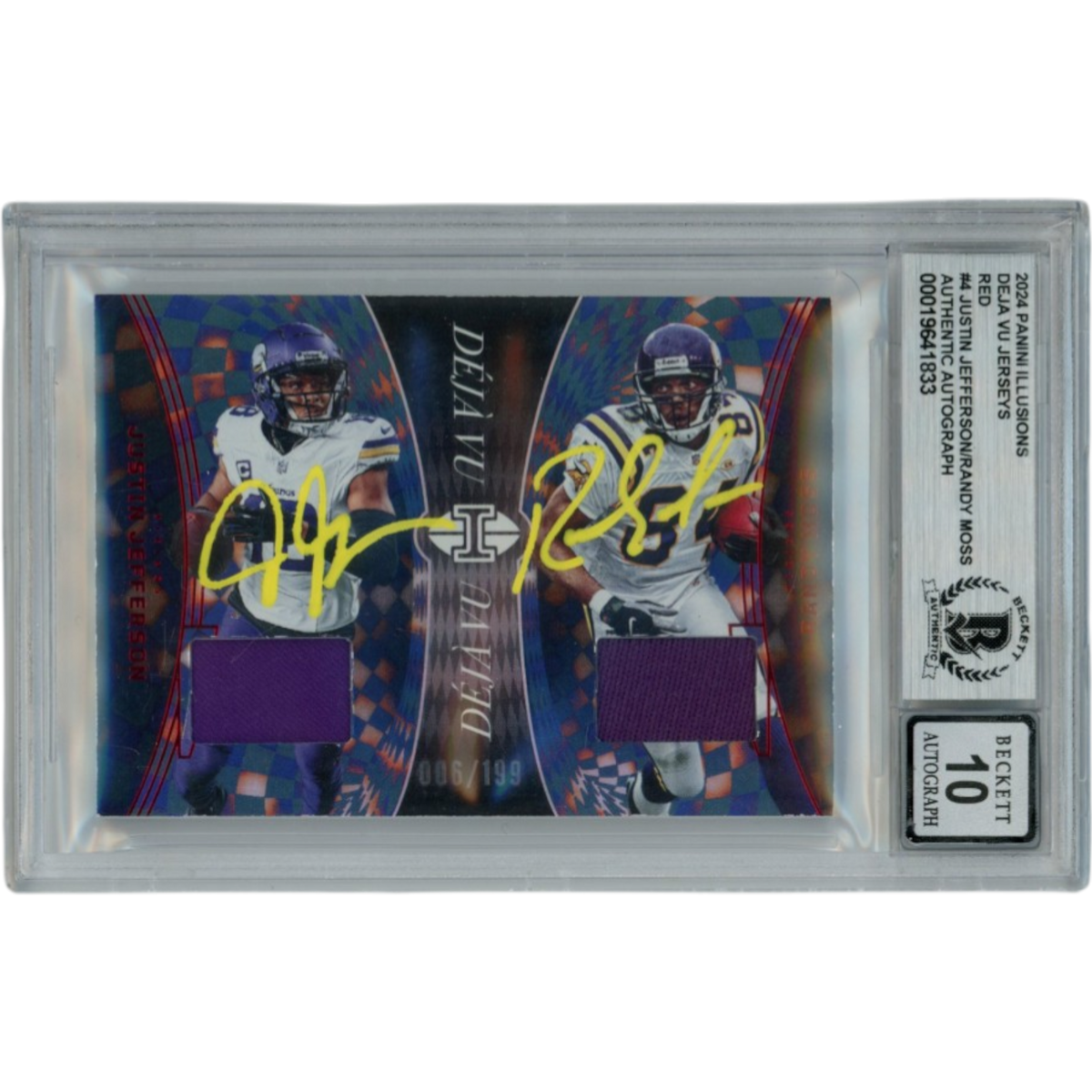 Randy Moss Justin Jefferson Minnesota Vikings Signed Card - 2024 Illusion /199 Beckett Beckett-Powers Sports Memorabilia