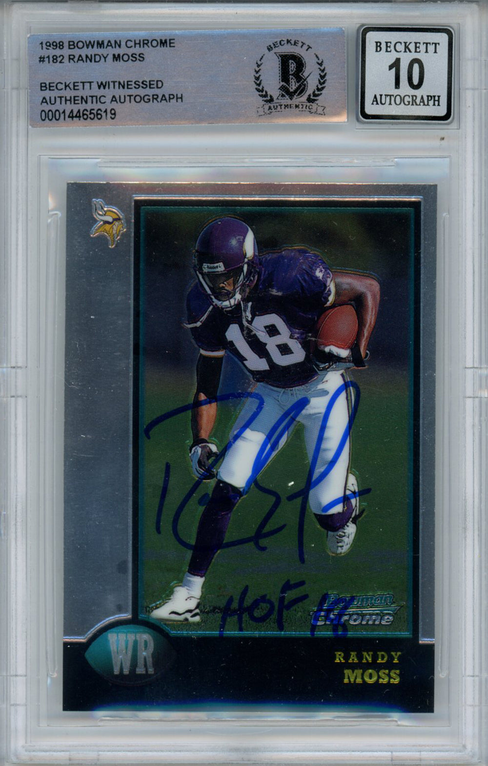 Randy Moss 1998 Bowman Chrome #35 Signed Card HOF BAS 10 Slab-Powers Sports Memorabilia