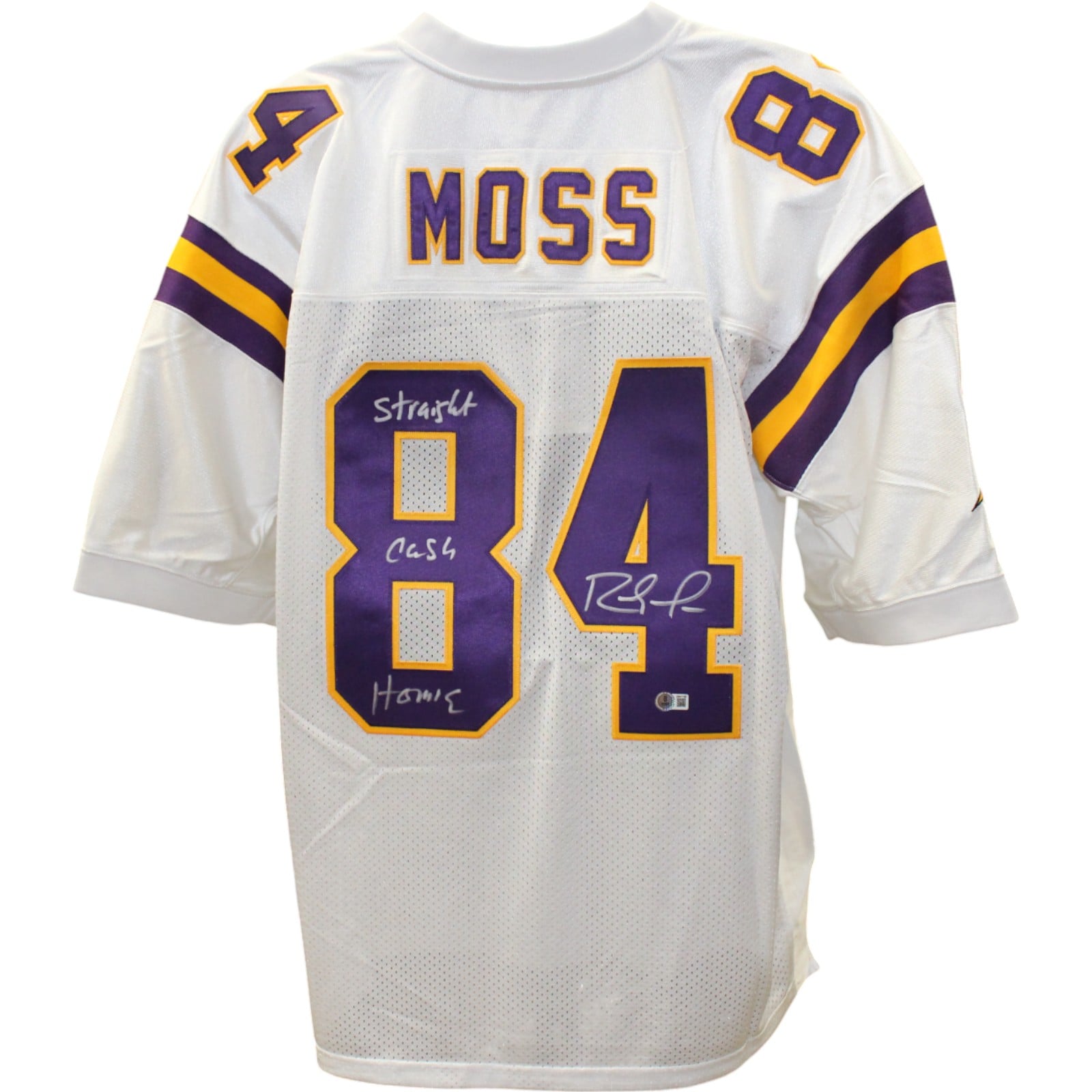 Randy Moss Signed Minnesota Vikings M&N sz 52 00 White Jersey Insc – Beckett Authenticated-Powers Sports Memorabilia