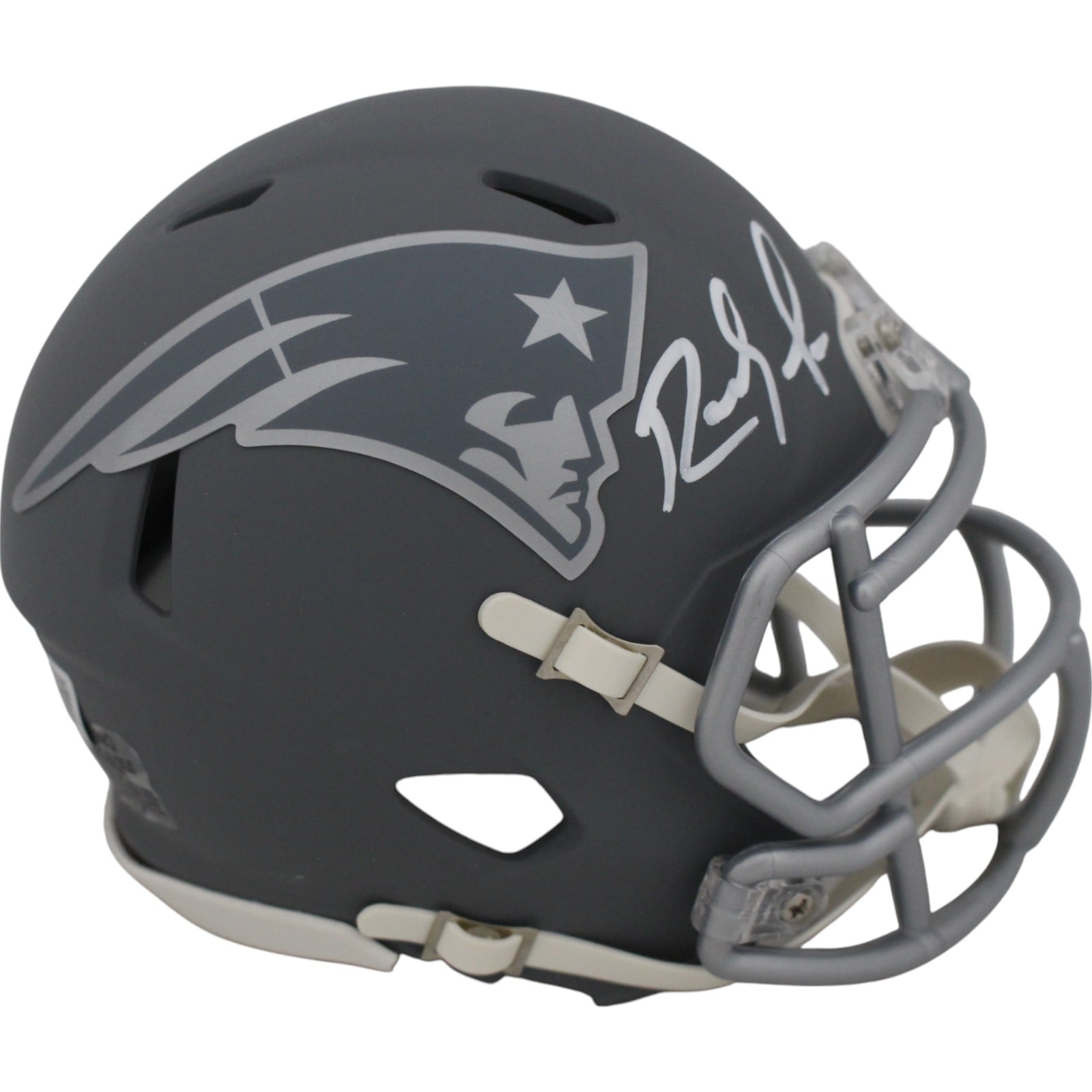 Randy Moss Signed New England Patriots Slate Mini Helmet – Beckett Authenticated-Powers Sports Memorabilia
