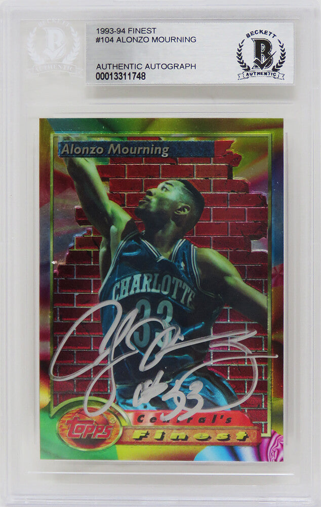 Alonzo Mourning Charlotte Hornets Autographed 1993 94 Topps Finest-Powers Sports Memorabilia