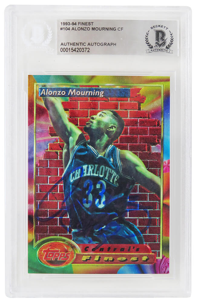 Alonzo Mourning Charlotte Hornets Autographed 1993 94 Topps Finest 104-Powers Sports Memorabilia