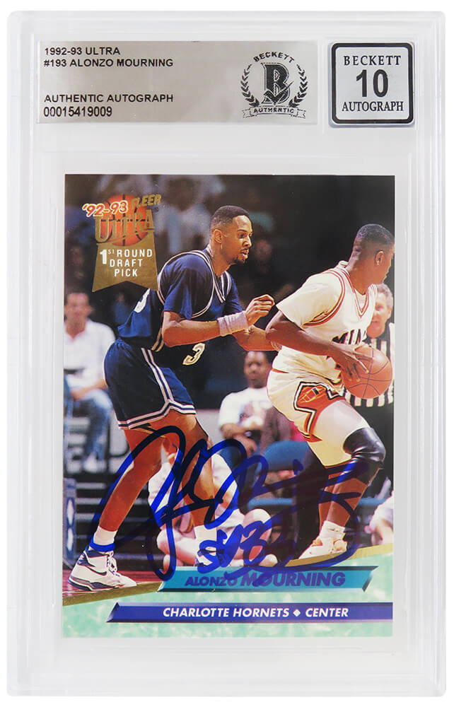 Alonzo Mourning Charlotte Hornets Autographed 1992 93 Fleer Ultra Rookie-Powers Sports Memorabilia
