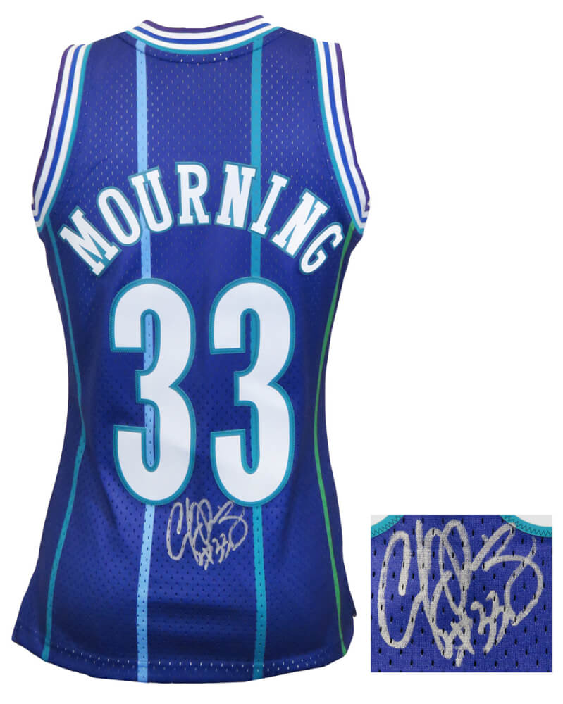 Alonzo Mourning Charlotte Hornets Autographed Throwback 1994 Purple M&N