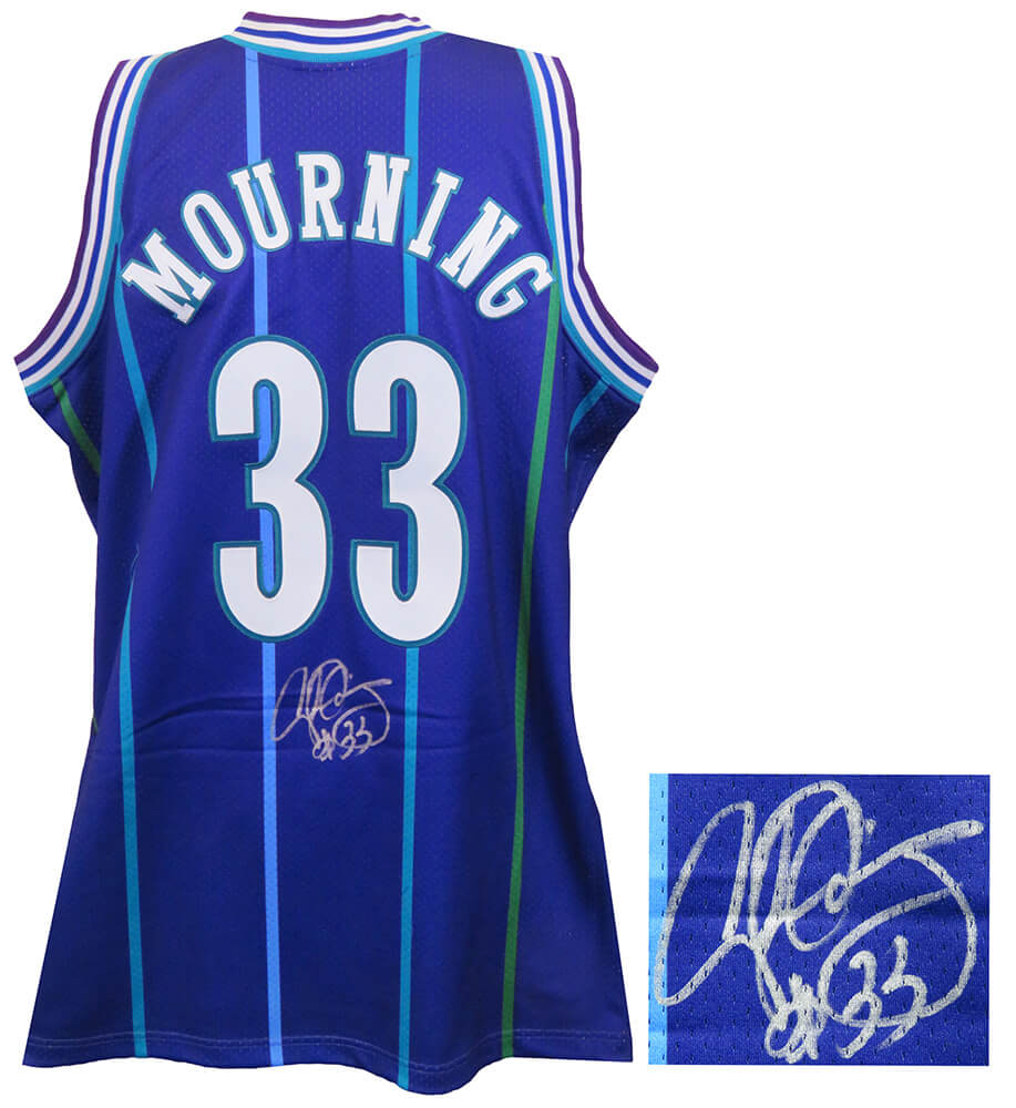 Alonzo Mourning Autographed Charlotte Hornets Throwback 1994 Purple Mitchell & Ness Basketball Jersey-Powers Sports Memorabilia